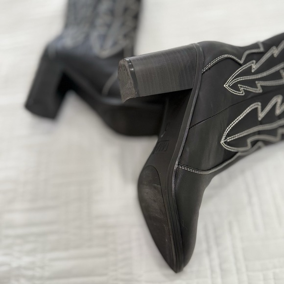 MIA black western boots high heel white stitching women's size 9 cowboy style - Picture 5 of 7
